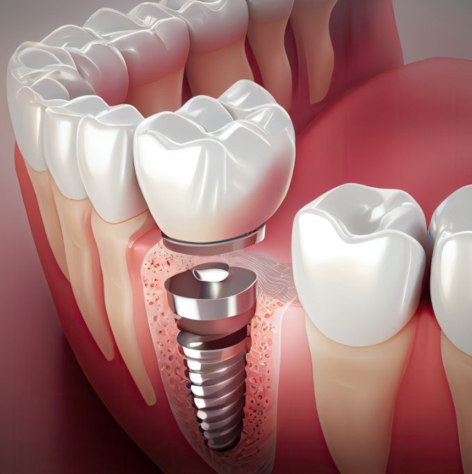 Illustration of dental implant and dental crown