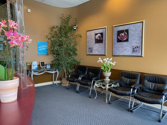 Chairs in an empty dental waiting room