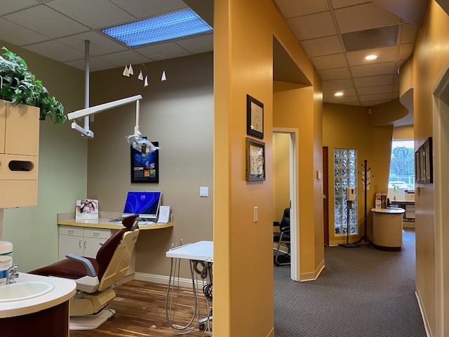 Dental treatment area viewed from hallway